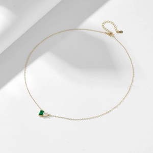 S925 sterling silver necklace with emerald cut green zircon and pear shaped stones