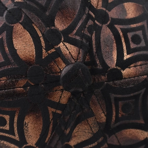 Macro detail of thick checkered baseball cap top with bronze base and black velvet texture