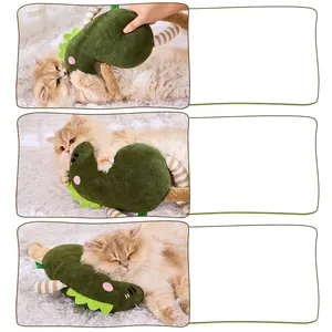Interactive green dinosaur cat plush toy with crinkle sound for biting and sleeping