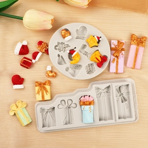 Christmas silicone molds for Santa hats, gloves, and gift boxes for fondant and clay