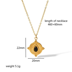 Detailed size chart for 18k gold plated necklace with black teardrop stone pendant