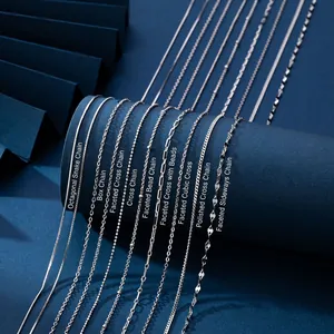 925 Sterling Silver Minimalist Chain Necklace Thin Cable Box Snake Chain Only Without Pendant Gold Silver Jewelry For Women