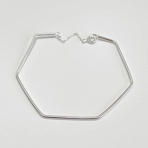 Minimalist S925 sterling silver chain bracelet with a geometric hexagonal charm for women