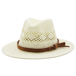 Chapeau de jazz en raphia crème respirant avec bande en daim marron pour la protection solaire