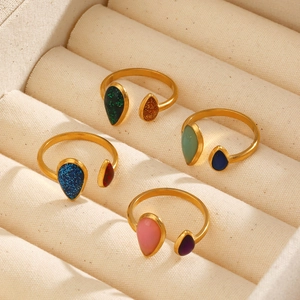 French vintage style adjustable gold water drop rings with colorful enamel finishes