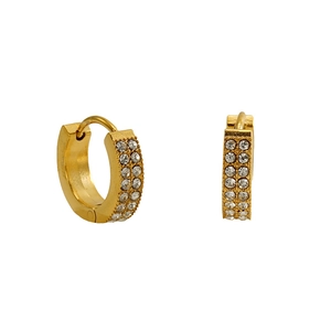 Elegante 18k vergoldete Edelstahl-Ohrringe mit doppelreihigem Diamantbesatz und Glanz