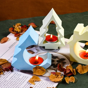 DIY siliconen mal voor kerstboom en huis kandelaars met kleurrijke geometrische basissen