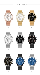 Collection de neuf montres à quartz pour hommes avec bracelet milanais et cadran à trois yeux