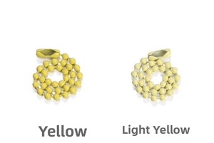 Detail view of colorful ball chains in yellow and light yellow with connectors