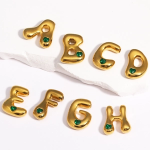 Pendentif Lettre Initiale Bulle En Acier Inoxydable Plaqué Or Charme De Collier Avec Gemme Coeur Vert Pour Bijoux DIY