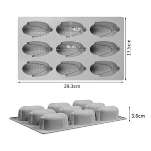 Macro view of 12-cavity banana silicone mold with precise dimensions for DIY baking