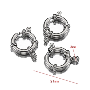 Macro detail of 21mm stainless steel nautical spring clasps for jewelry DIY projects