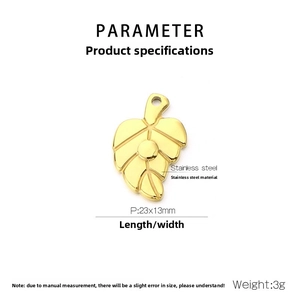 Detailed view of 23x13mm gold plated stainless steel hollow leaf charm with vein texture