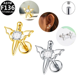 Détails du piercing dague en titane F136 avec zircon cubique et filetage interne