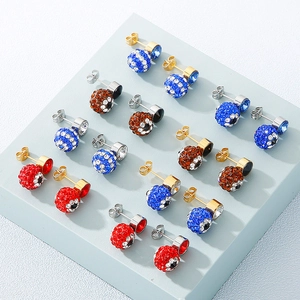 Minimalist double-sided rhinestone ball stud earrings in various colors for women