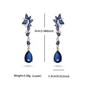 Detailed view of blue geometric earrings with size 5cm and weight 5.50g markings