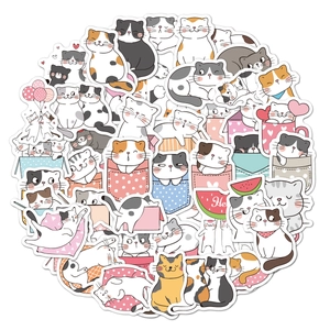 Close-up of waterproof PVC cat stickers in cute Japanese style with various poses