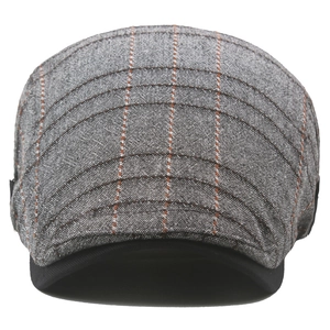 Classic dark grey plaid cotton newsboy cap with black brim for summer casual golf wear