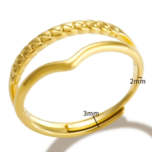 Fashionable gold-plated stainless steel double-layered ring with twist and wave patterns