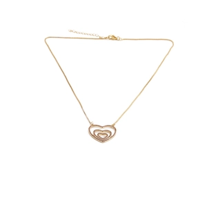Gold layered heart necklace with red cubic zirconia crystals and dainty chain