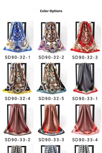 Multi-color satin square scarves collection with paisley and vintage chain patterns