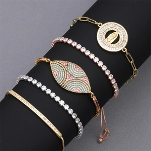 Bracelet Réglable en Cuivre et Zirconia pour Femmes Hommes Religieux Vierge Marie Mauvais Œil Or Argent Or Rose Bracelet Bolo Bijoux
