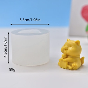 Cat shaped silicone mold for DIY crafts with product dimensions and yellow sample figure
