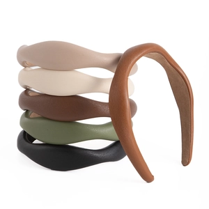 Padded Headband PU Leather Satin Thickened Sponge Hairband Retro French Style Solid Color Fashion For Women