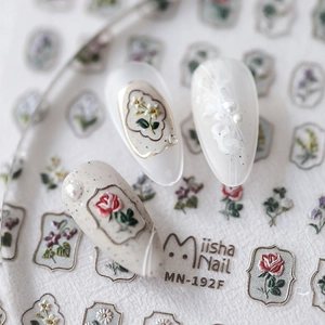 5D embossed nail art stickers with red roses, white flowers, and pearl details