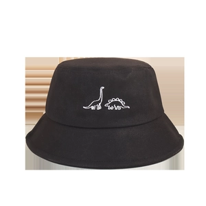 Chapeau bob noir en coton pour enfants avec broderie dinosaure mignonne et élégante