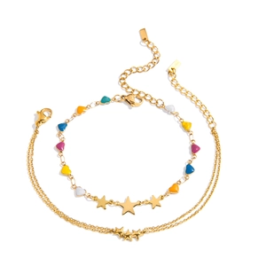 18K gold plated stainless steel bracelet set with colorful enamel hearts and star charms