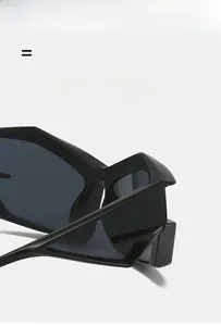 Detail of matte black geometric sunglasses with lightweight ultra-elastic frames