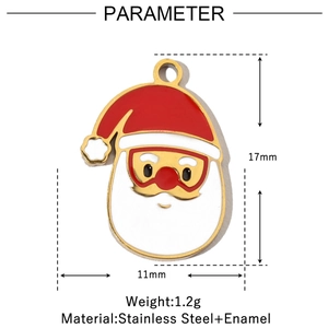 Detail view of Santa Claus enamel pendant with size specs and stainless steel material