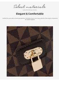 Close-up of brown geometric pattern leather with premium gold metal lock hardware
