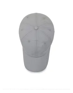 Top view of a grey quick-dry sports baseball cap with breathable fabric and sport logo