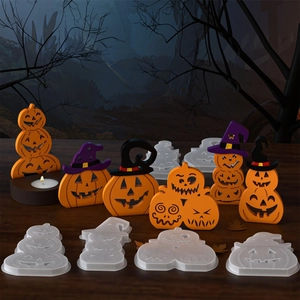 Halloween pumpkin candle holder silicone molds with finished orange resin crafts
