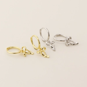 Elegant S925 silver bow ribbon drop earrings in gold and silver finishes