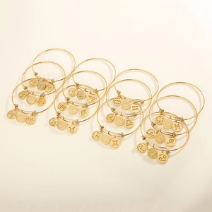 Set of 12 gold plated stainless steel zodiac charm bracelets with engraved constellation signs