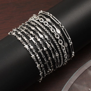 Hip hop silver 304 stainless steel chain set with star and cross charms on black stand