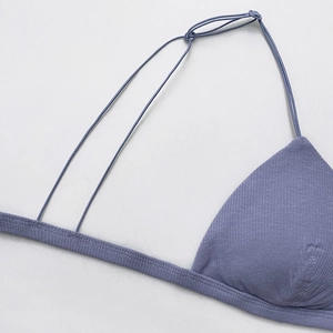 French rib triangle bralette with thin double straps in lavender knit texture