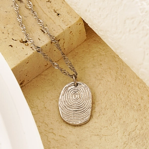 Creative fingerprint pendant necklace in silver stainless steel with rope chain for women