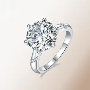 Close-up of S925 silver hallmark on 1 carat moissanite ring with six-prong setting