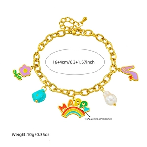 Detailed view of colorful charm bracelet with 16+4cm length and happy rainbow pendant