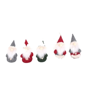 Set of five Christmas faceless gnome dolls in red, green and grey for tree decoration