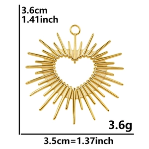 18k gold plated stainless steel sunburst sacred heart pendant showing 3.6cm size dimensions