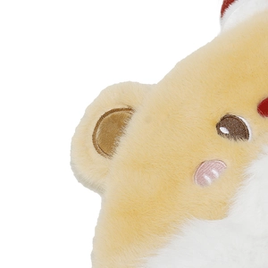 Close-up of plush bear hat showing soft faux fur texture and delicate embroidery details