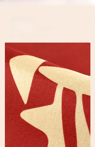 Detailed macro view of red and beige Belgian loop velvet wedding rug with tight weaving