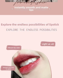 Close-up of matte red lipstick on lips showing smooth texture and velvet finish