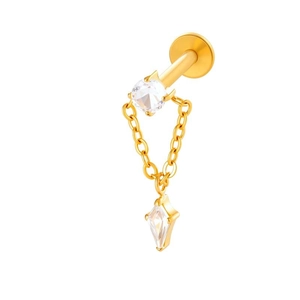 F136 titanium gold lip stud with zircon chain and kite-shaped crystal pendant
