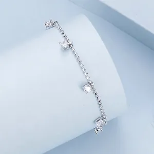 Elegant S925 sterling silver bead bracelet with four sparkling cubic zirconia stones